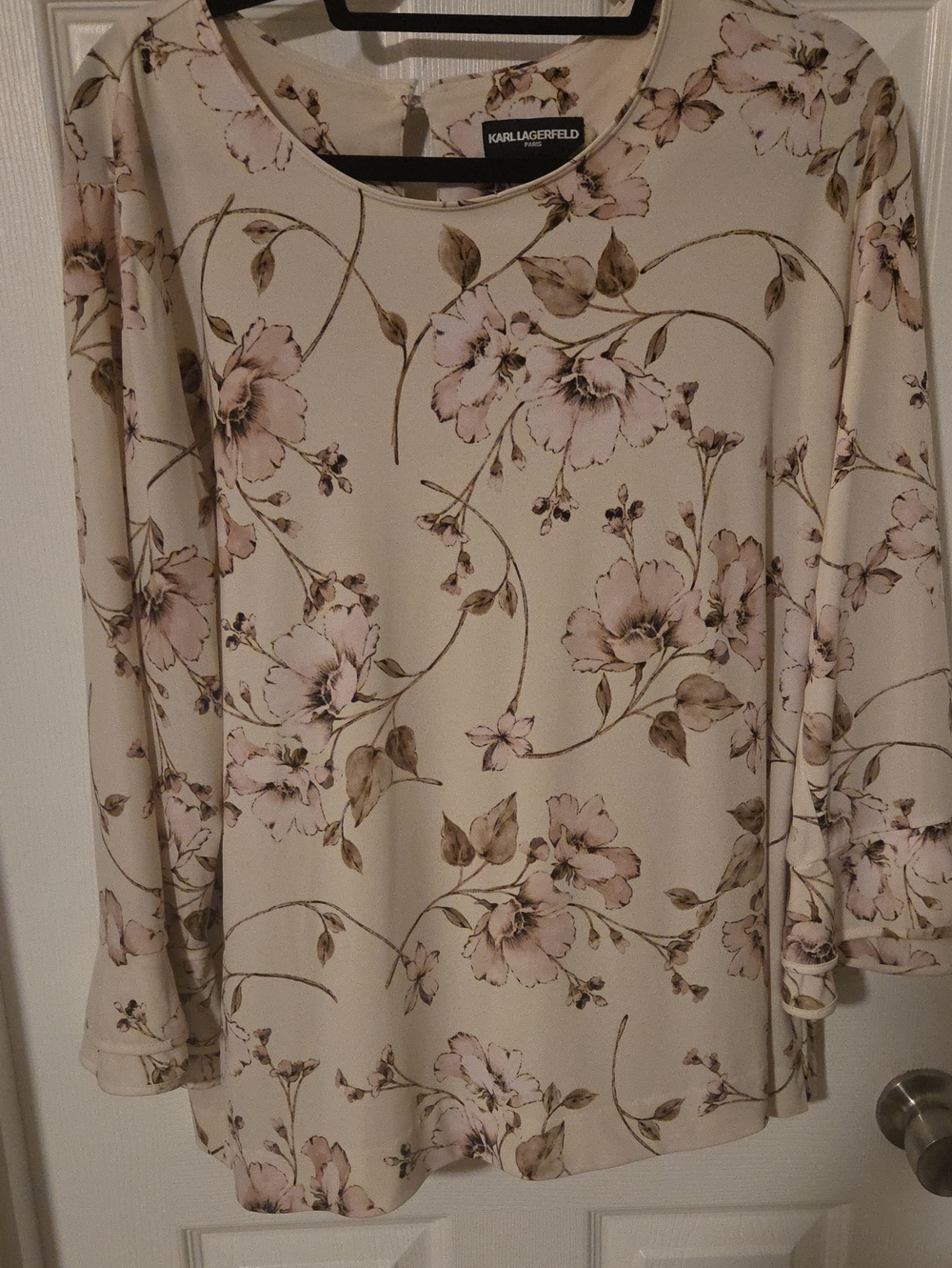 Karl Lagerfeld Cream Floral Long Sleeve Blouse with Pink Accents